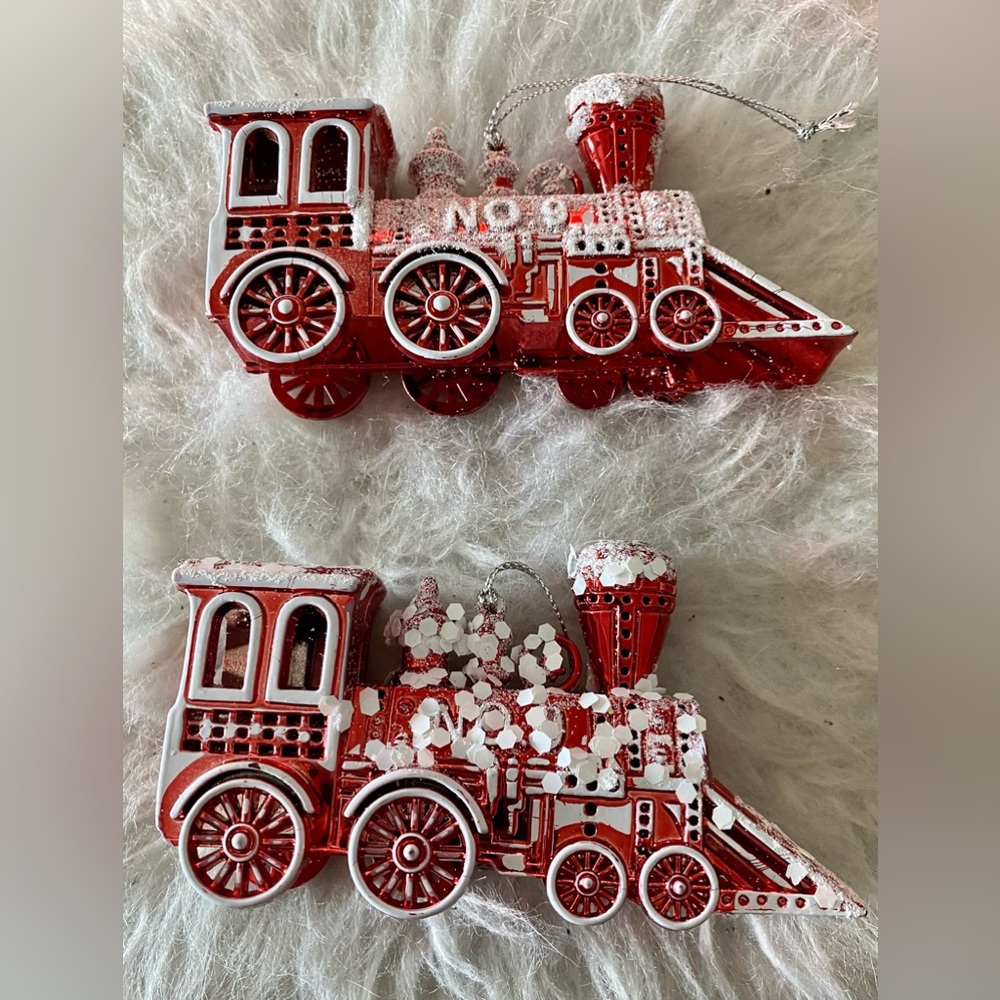 Set of 2 Red & White Locomotive Ornaments by Kurt Adler